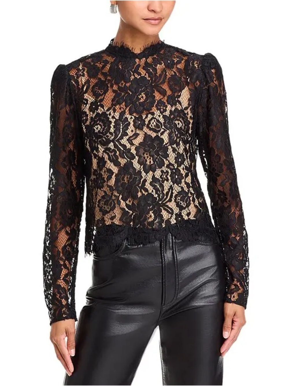 NWT Wayf Nadia Black Lace Long-Sleeve Crop Top Size S